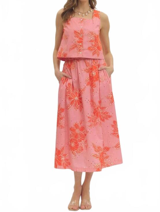ENTRO Dresses & Skirts - NEW ENTRO eyelet midi skirt & top set in botanical pink